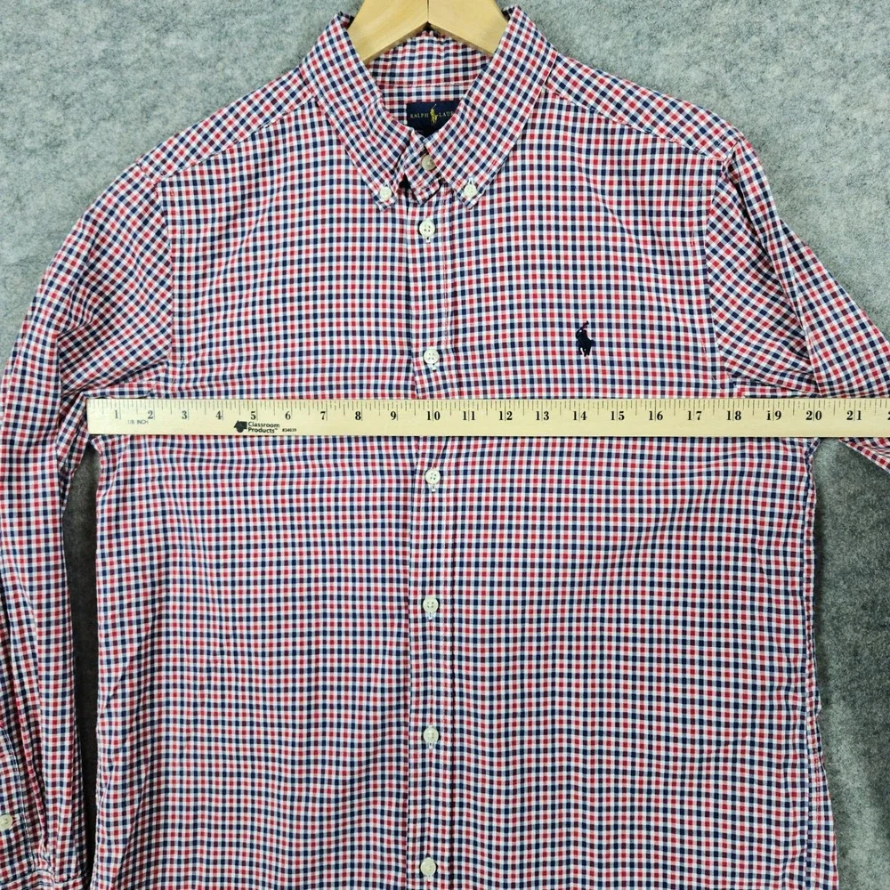 Ralph Lauren Boys Gingham Button Down Shirt‎ Red Blue White Plaid Size XL 18-20